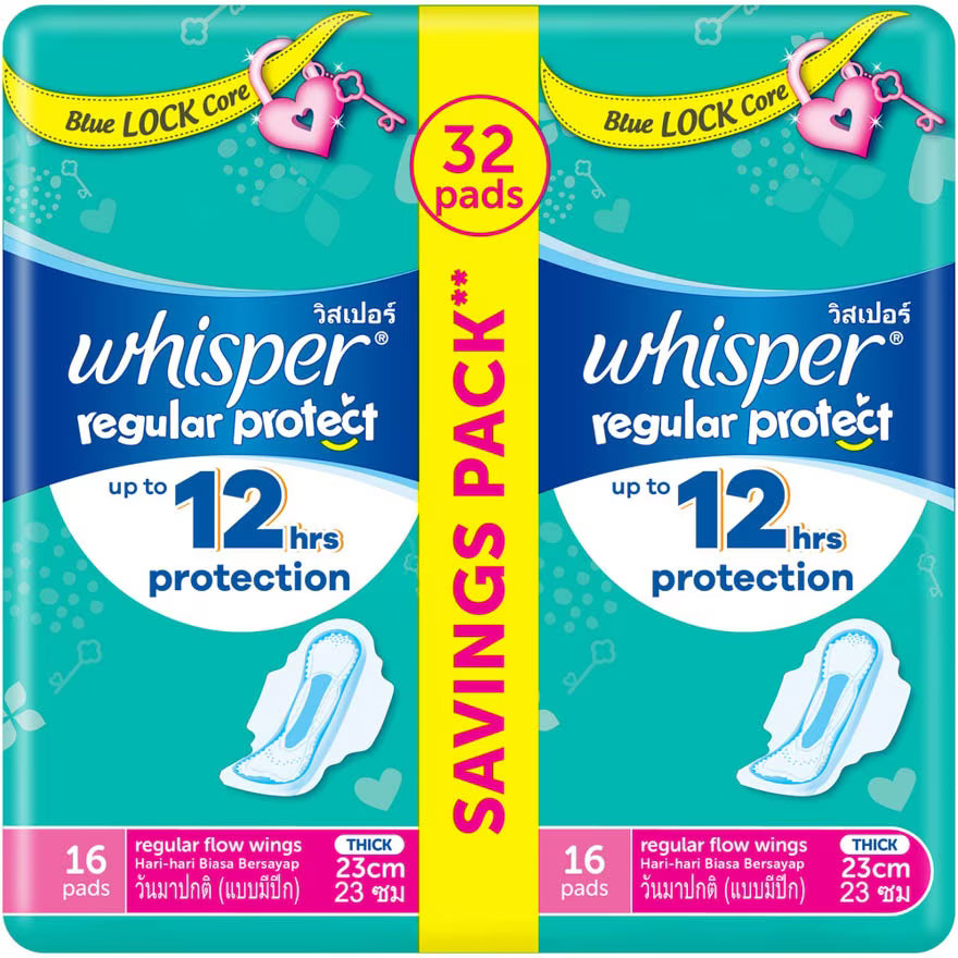 Whisper Ultra Thin Regular Pads – light, flexible, and super absorbent 23cm 2X16s