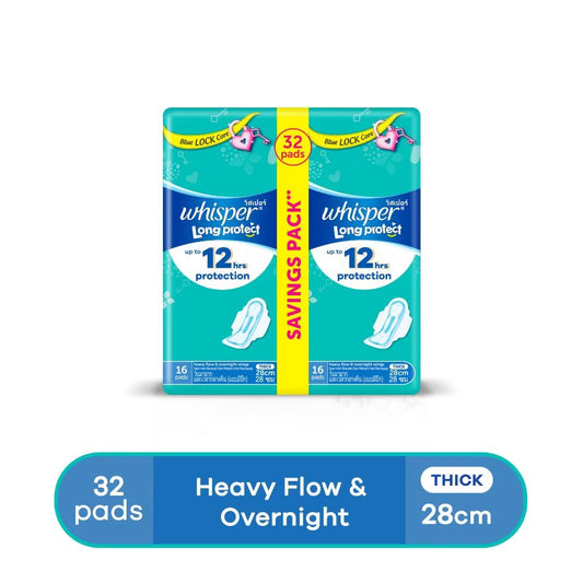 Whisper Heavy Flow and Overnight Wings 28cm 2X16s