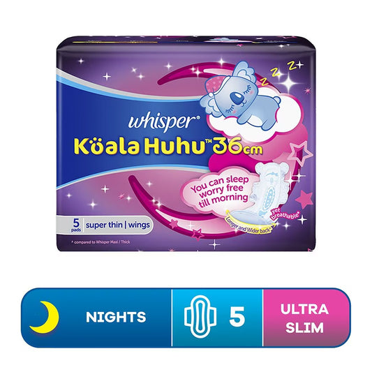 Whisper Koala Overnight Wing Sanitary Pads 36cm 5's